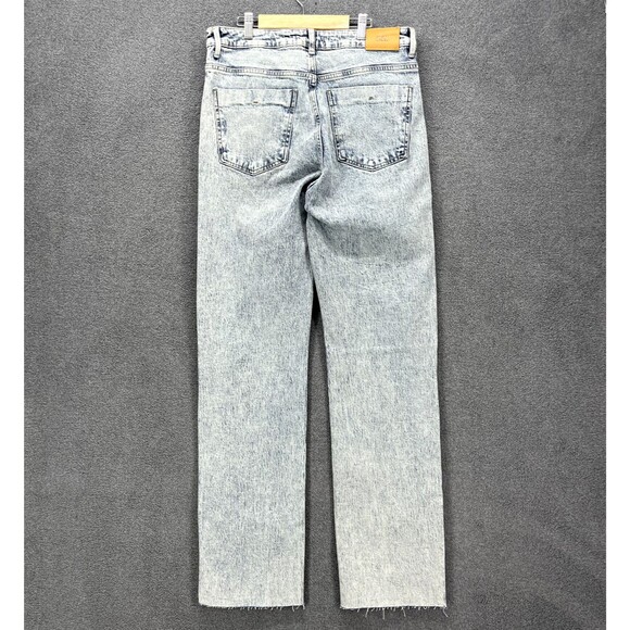 Zara Jeans Womens 10 High Rise Wide Leg Button Fly Raw Hem Light Wash Denim Flaw - Picture 2 of 16